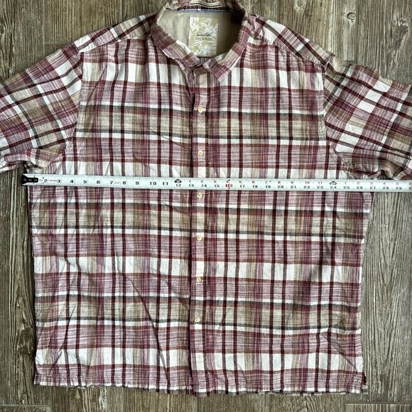 2/$18 SALE! Tasso Elba ISLAND Mens Shirt XXL Red Plaid Linen Blend Short Sleeve - Picture 8 of 11